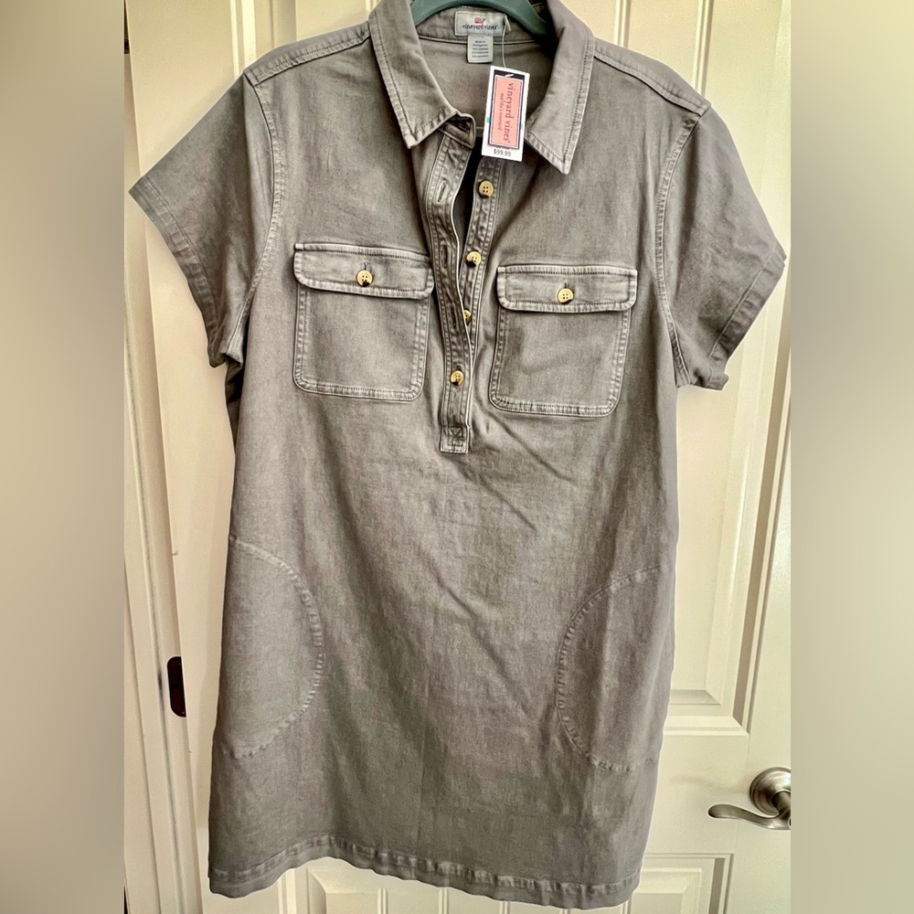 Vineyard Vines Gray “Shark skin” Twill Shirt Dress NWT size 16